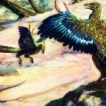 Iconic view of the Archaeopteryx, or Archaeopteryx lithographica, in its habitat.