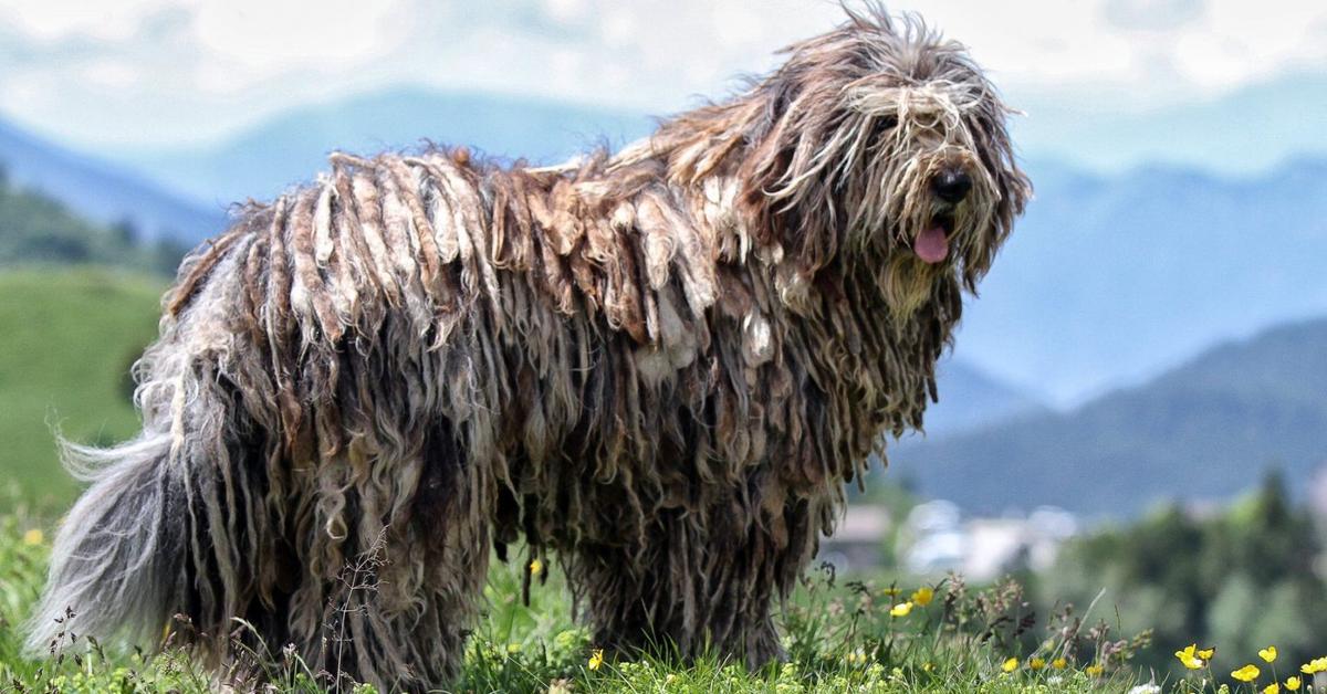 Iconic view of the Bergamasco, or Canis lupus, in its habitat.