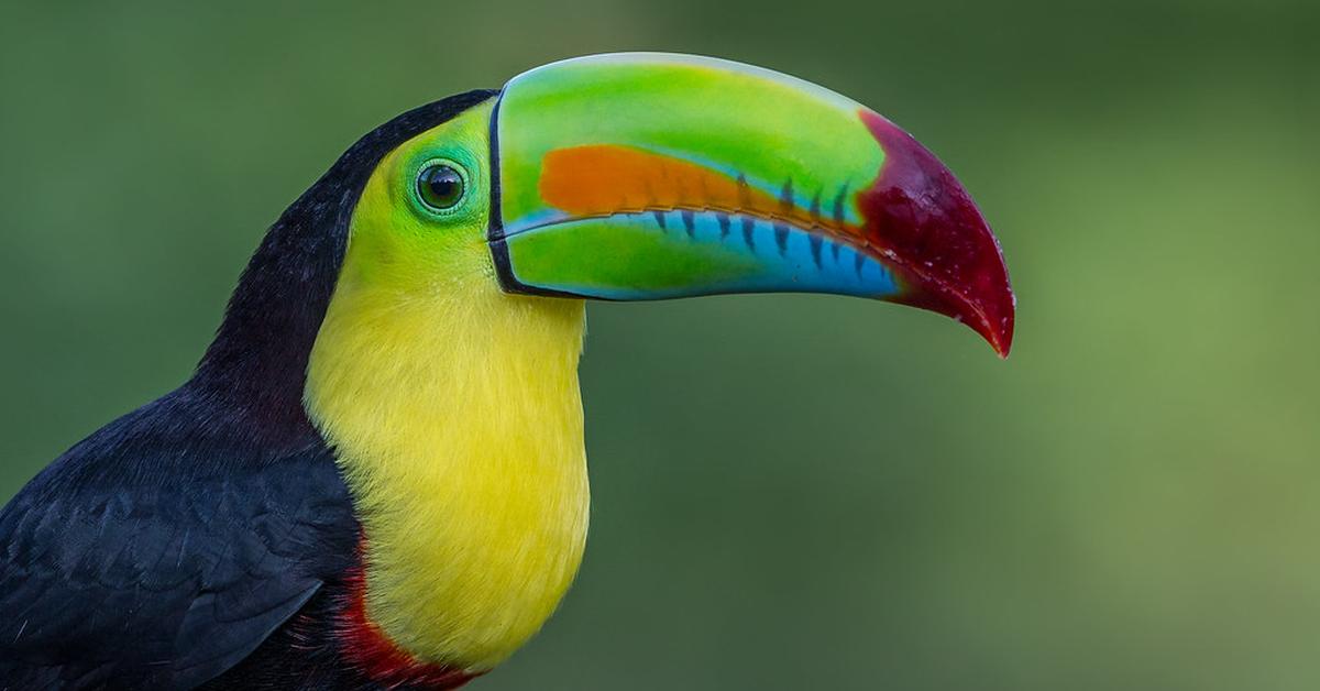 Elegant portrayal of the Keel-Billed Toucan, also known as Ramphastos sulfuratus.