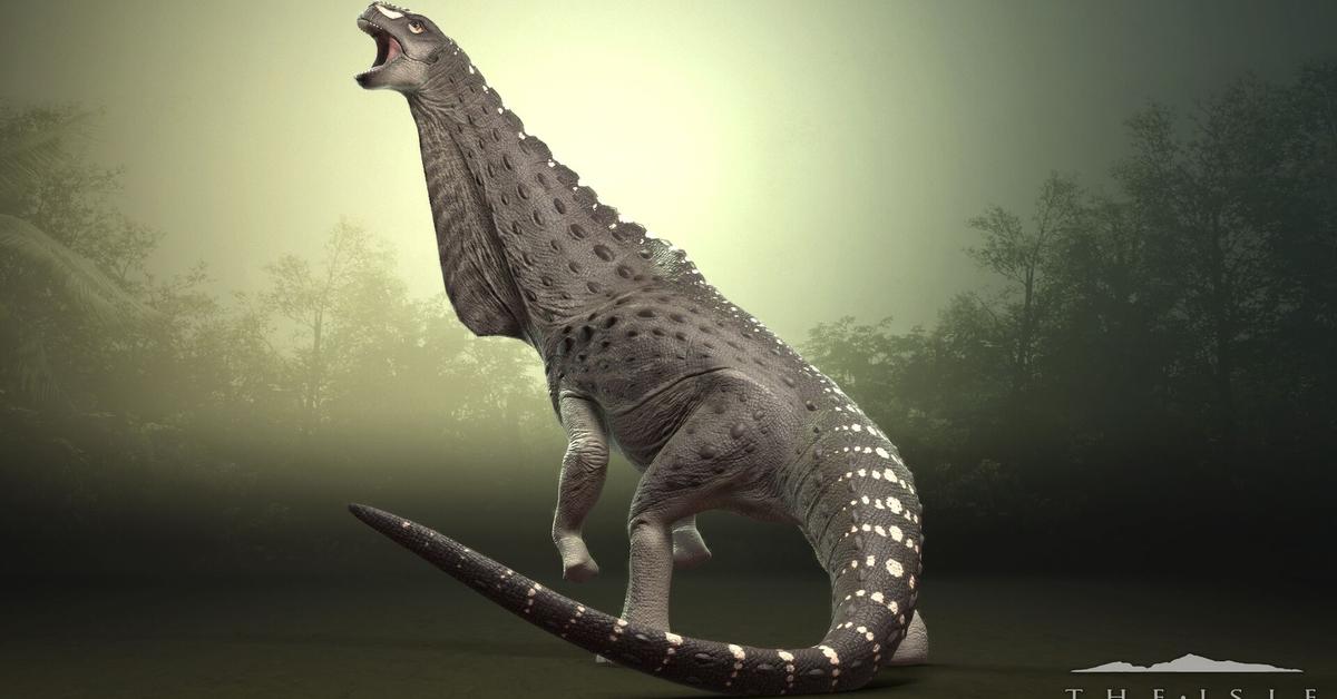 Detailed shot of the Magyarosaurus, or Magyarosaurus dacus, in its natural setting.