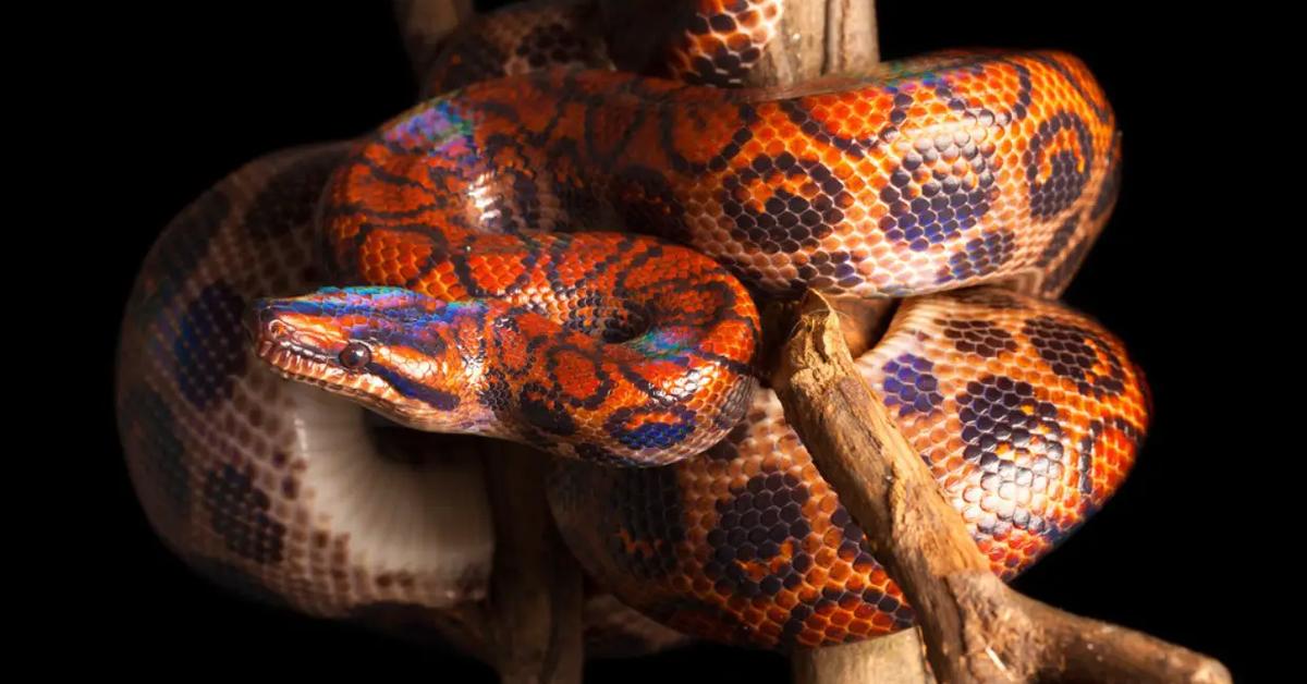 The Rainbow Boa, a species known as Epicrates cenchria, in its natural splendor.