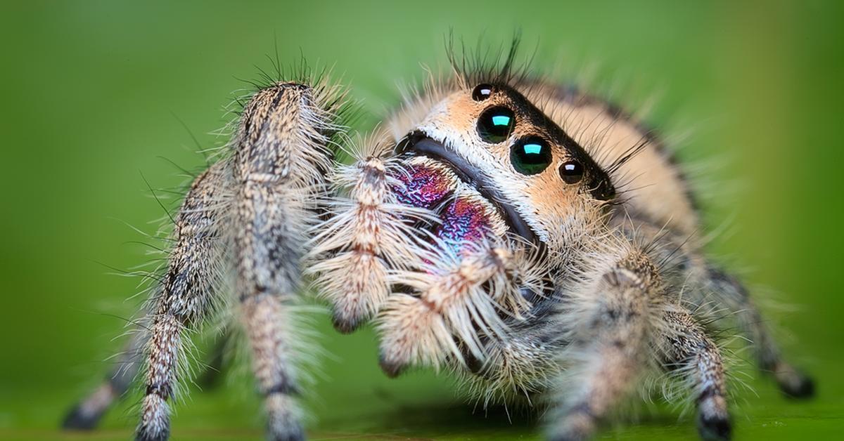 Captivating shot of the Regal Jumping Spider, or Laba-laba Loncat Megah in Bahasa Indonesia.