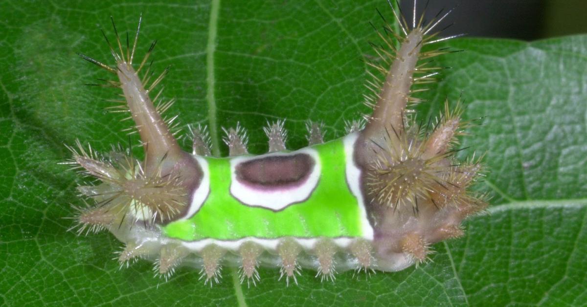 Stunning depiction of Saddleback Caterpillar, also referred to as Acharia stimulea.