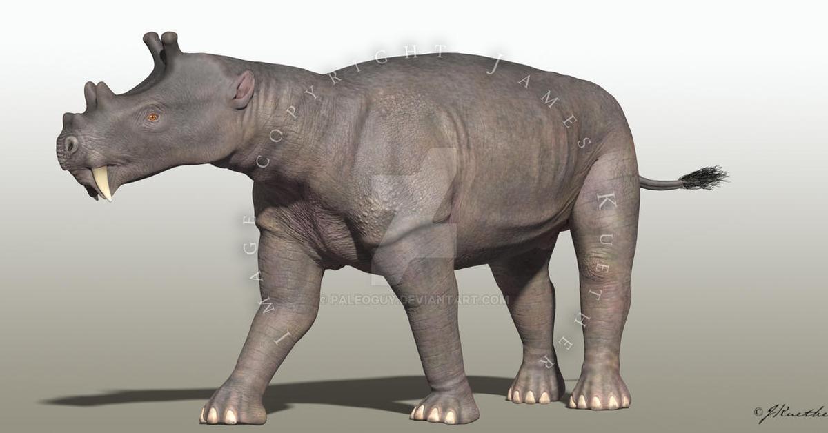 Iconic view of the Uintatherium, or Uintatherium, in its habitat.